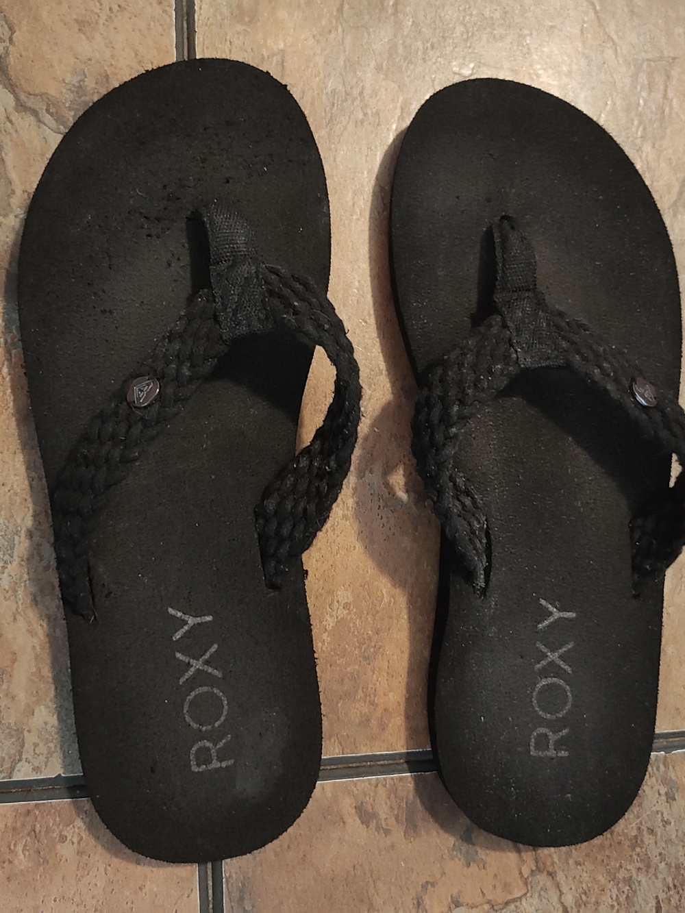 Roxy Black Braided-strap Tidepool Platform Sandals.